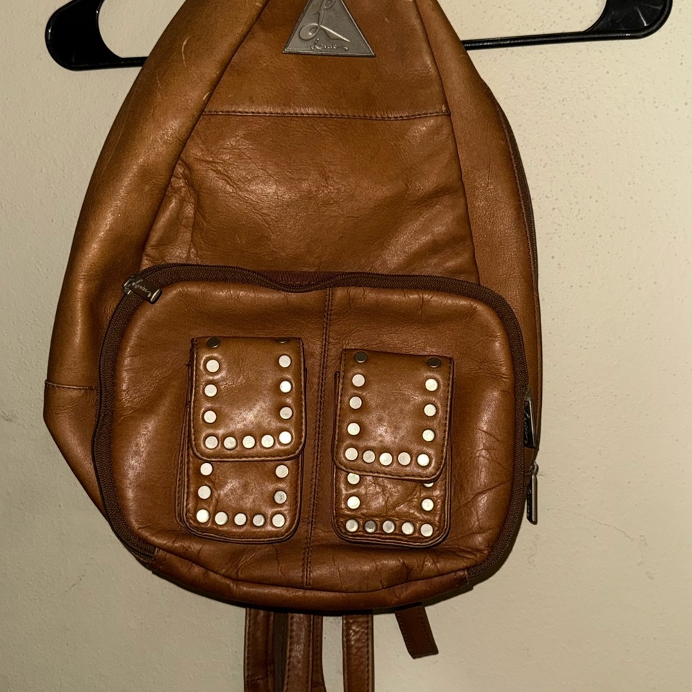 Lavive leather crossbody bag Brown Leather Studded Backpack
